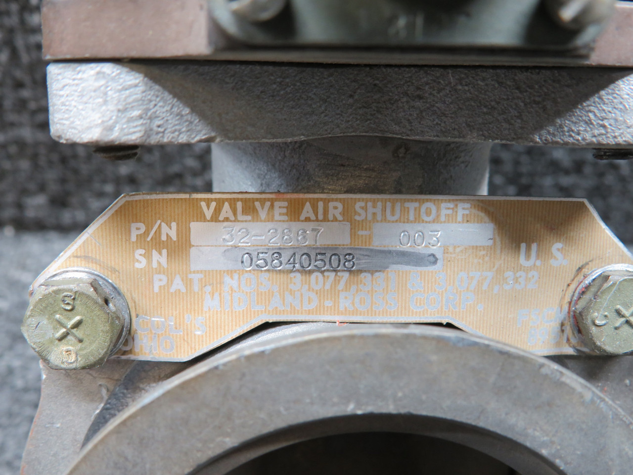 32-2867-003 Midland Ross Shut Off Air Valve and Open Close Actuator