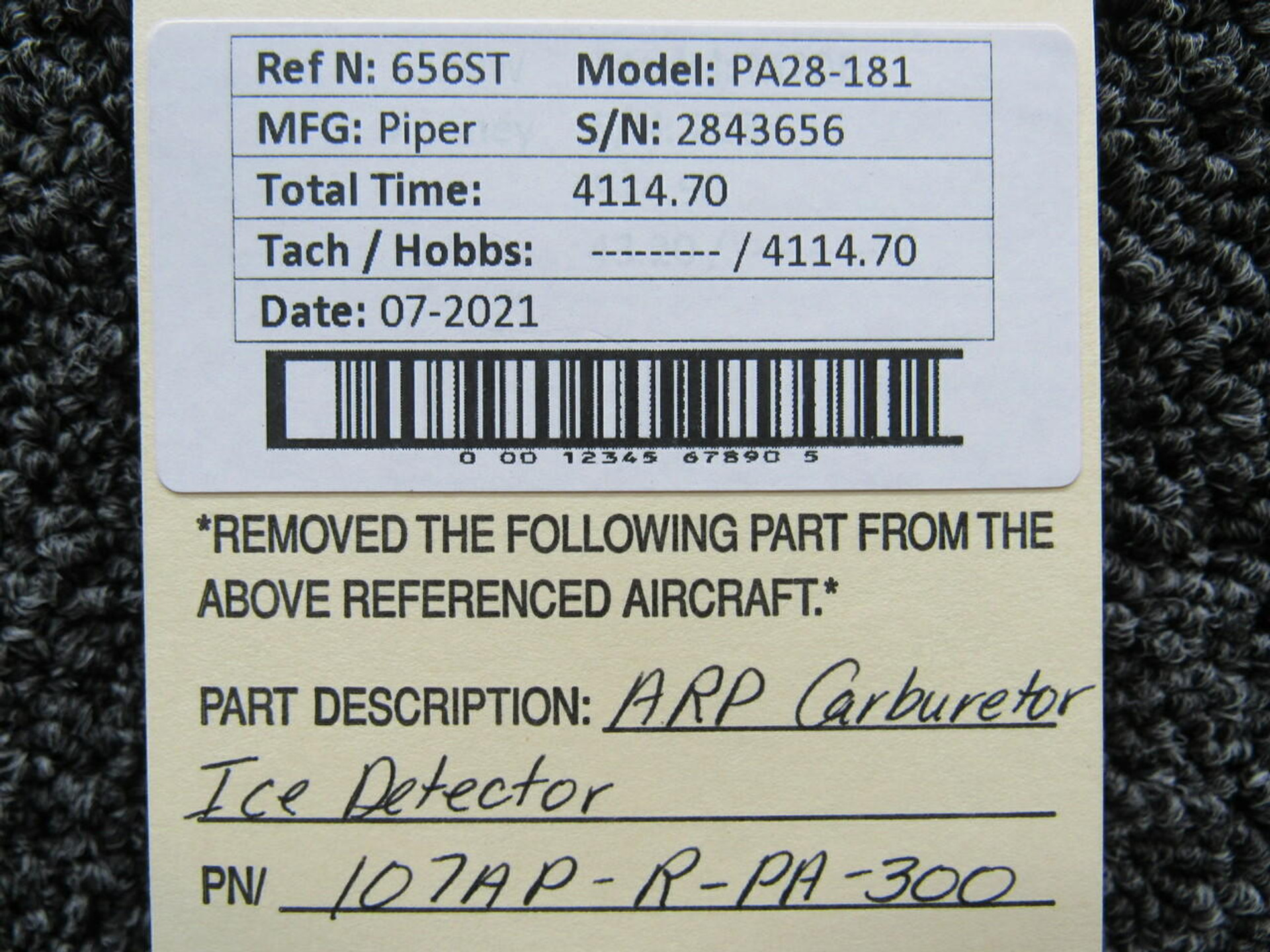 107AP-R-PA-300 Piper PA28-181 ARP Carburetor Ice Detector