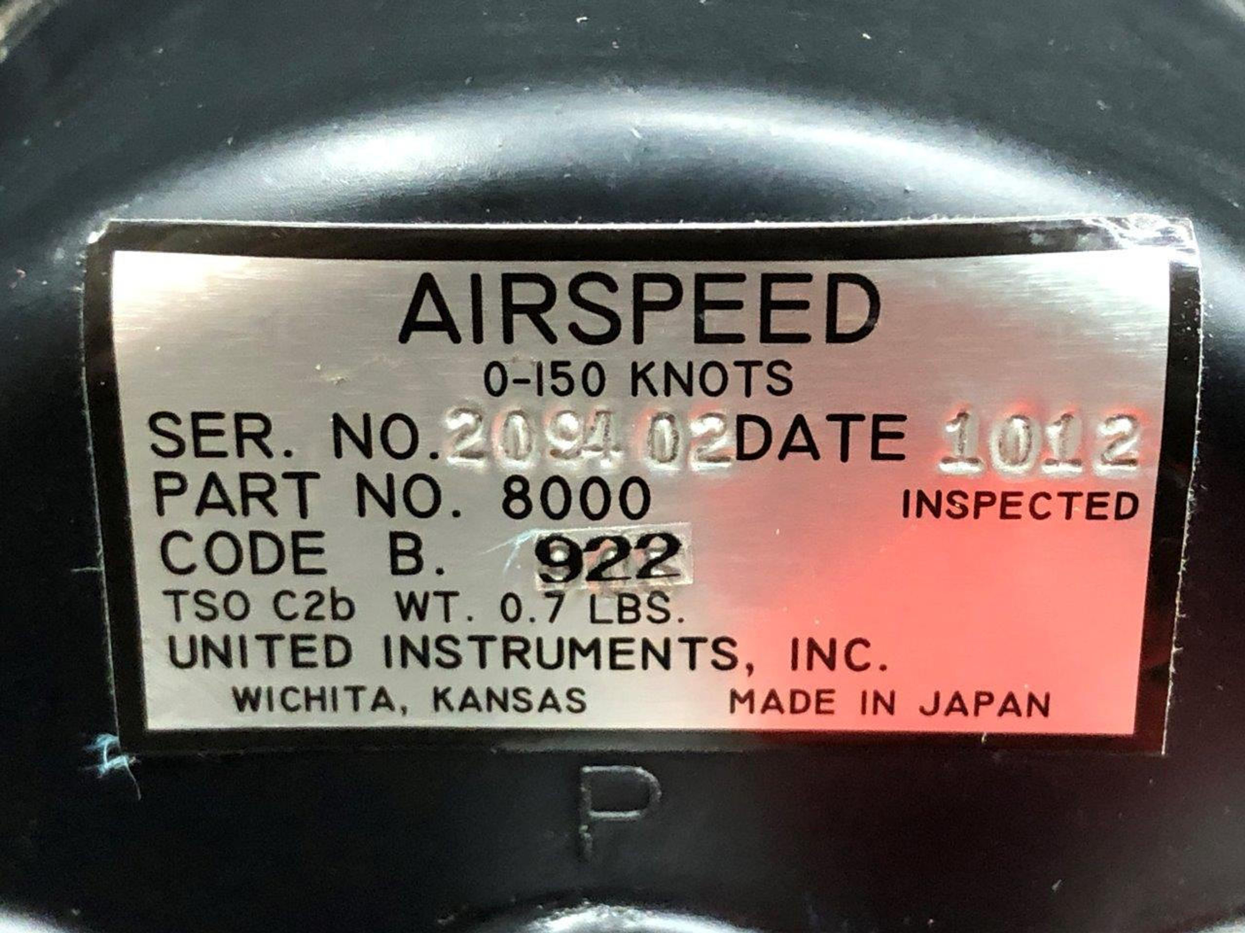 8000 (ALT: C599-1) United Instruments Airspeed Indicator