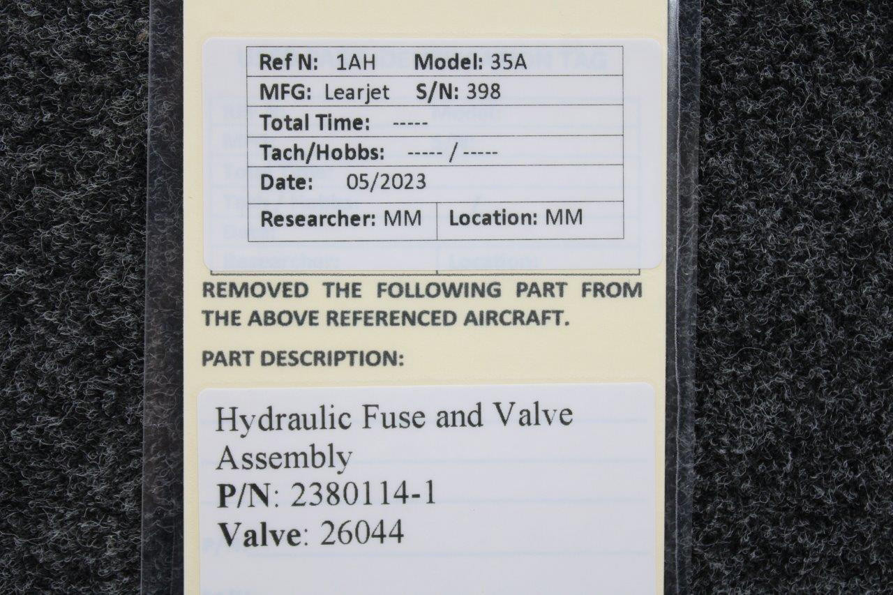 23801141, 26044 Learjet 35A Hydraulic Fuse and Valve Assembly Unit
