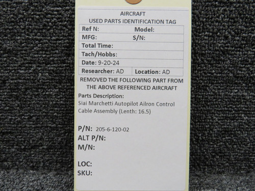 205-6-120-02 Siai Marchetti Autopilot Ailron Control Cable Assembly (Lenth: 16.5)