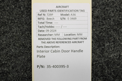 35-400395-3 Beech A36 Interior Cabin Door Handle Plate