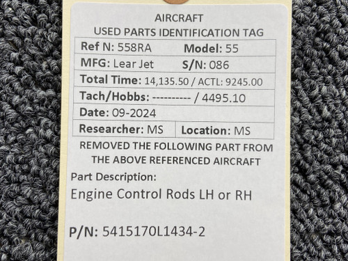 5415170L1434-2 Lear Jet 55 Engine Control Rods LH or RH