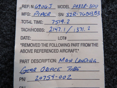 20754-002 Piper PA28R-300 Main Landing Gear Orifice