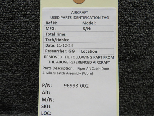 96993-002 Piper Aft Cabin Door Auxiliary Latch Assembly (Worn)