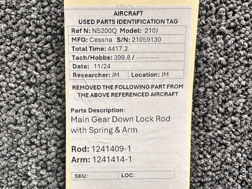 1241409-1, 1241414-1 Cessna 210J Main Gear Down Lock Rod with Spring & Arm