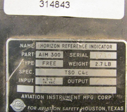 AIM 300 Aviation Inst. Horizon Reference Indicator (CORE)