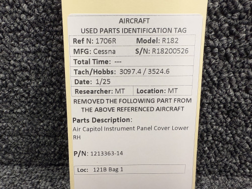 1213363-14 Cessna R182 Air Capitol Instrument Panel Cover Lower RH