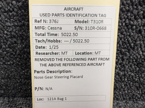 Cessna T310R Nose Gear Steering Placard