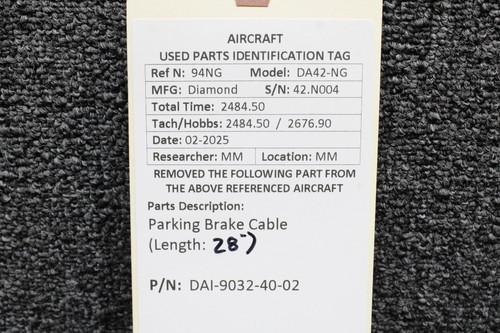 DAI-9032-40-02 Diamond DA42-NG Parking Brake Cable (Length: 28”)