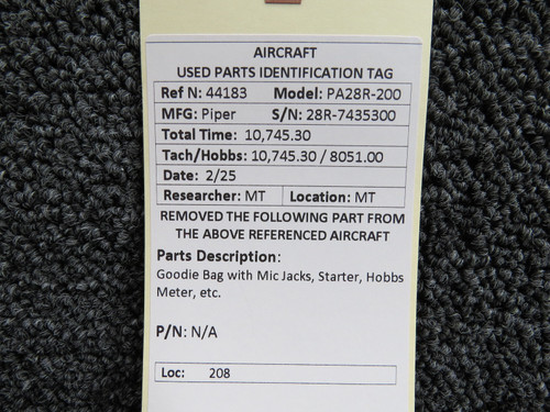 Piper PA28R-200 Goodie Bag with Mic Jacks, Starter, Hobbs Meter, etc.