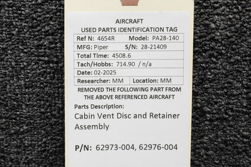 62973-004, 62976-004 Piper PA28-140 Cabin Vent Disc and Retainer Assembly