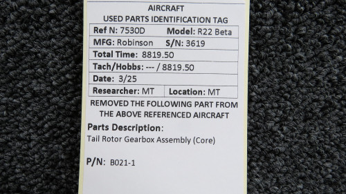 B021-1 Robinson R22 Tail Rotor Gearbox Assembly (Core) For Sale