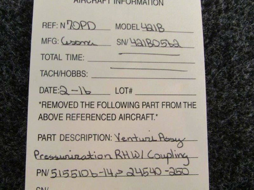 5155106-14 Cessna 421B Venturi Assy Pressurization RH W/ Coupling