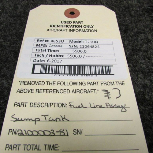 2100003-81 Cessna T210N Fuel Line Assy Sump Tank