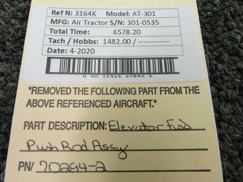 70294-2 Air Tractor AT-301 Elevator Forward Push Rod Assembly