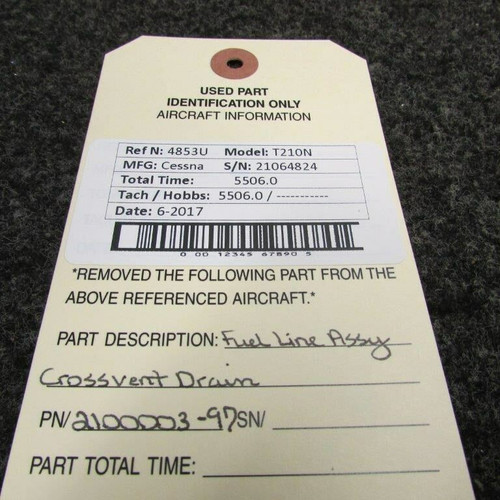 2100003-97 Cessna T210N Fuel Line Assy Crossvent Drain
