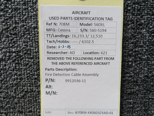 Cessna Citation 9912036-11 Cessna Citation 560XL Fire Detection Cable Assembly 