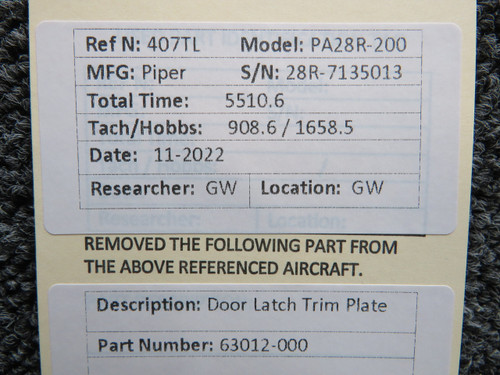 63012-000 Piper PA28-160 Door Latch Trim Plate