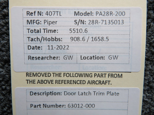 63012-000 Piper PA28-160 Door Latch Trim Plate