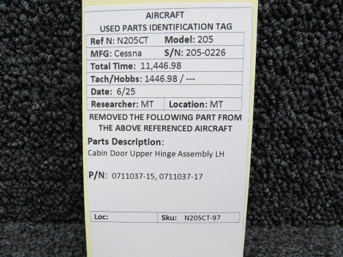 0711037-15, 0711037-17 Cessna 205 Cabin Door Upper Hinge Assembly LH