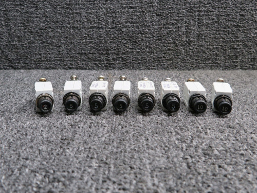 7274-2-2, 7274-2-5, 7274-2-10 Klixon Circuit Breakers Set of 8 (Amps: 2, 5, 10)
