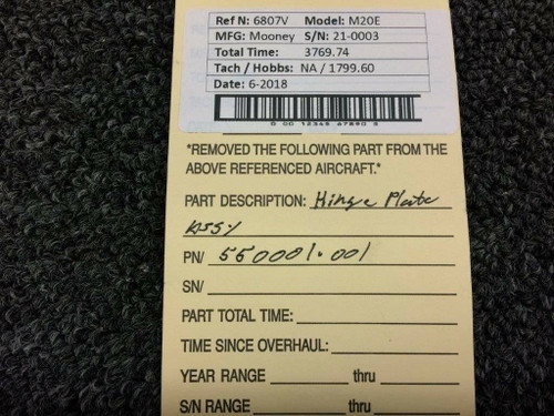 550001-001 Mooney M20E Hinge Plate Assy