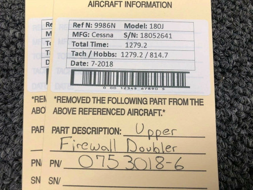 0753018-6 Cessna 180J Upper Firewall Doubler
