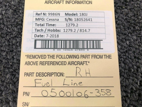 0500106-358 Cessna 180J RH Fuel Line