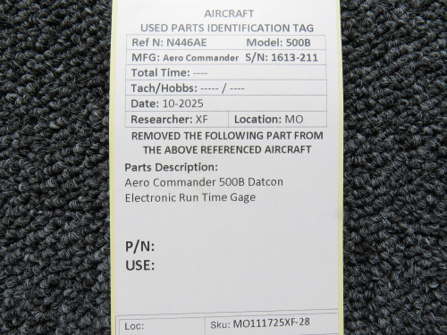 Aero Commander 500B Datcon Electronic Run Time Gauge For Sale