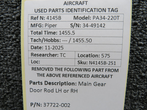 37722-002 Piper PA34-220T Main Gear Door Rod LH or RH