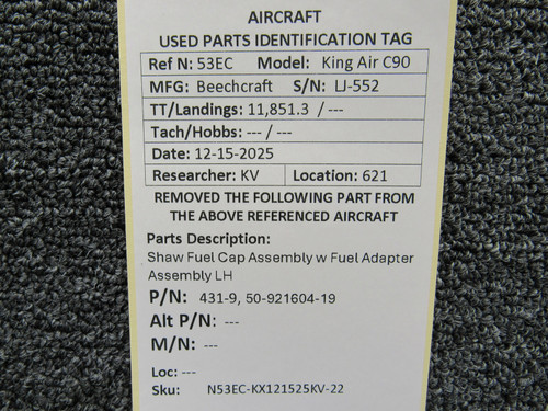 431-9, 50-921604-20   Shaw Fuel Cap Assembly w Fuel Adapter Assembly RH