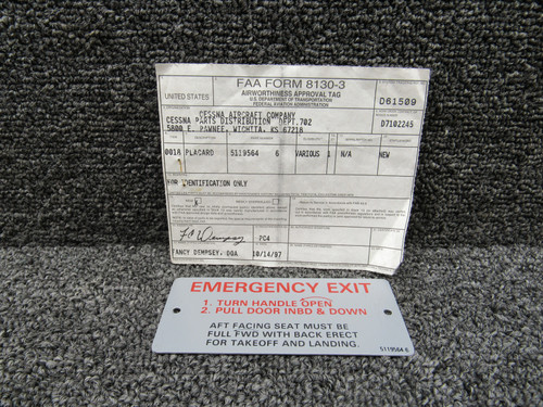 5119564-6 Cessna Placecard (New Old Stock)