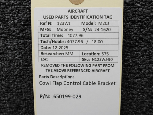 650199-029 Mooney M20J Cowl Flap Control Cable Bracket