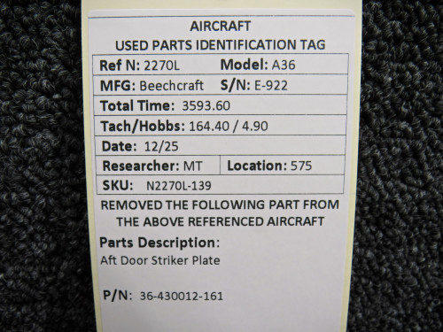 36-430012-161 Beechcraft A36 Aft Door Striker Plate