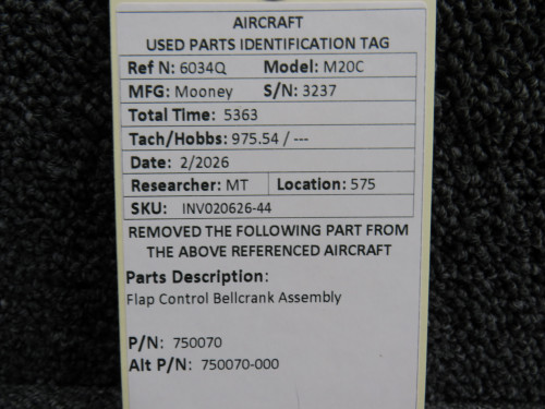 750070 (Alternate PN: 750070-000) Mooney M20C Flap Control Bellcrank ...