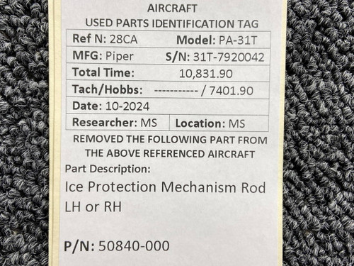 50840-000 Piper PA-31T Ice Protection Mechanism Rod LH or RH