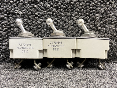 7270-1-5 (Alt: MS24509-A-5) Klixon Toggle Circuit Breaker Set of Three (5A)