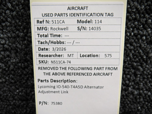 75380 Lycoming IO-540-T4A5D Alternator Adjustment Link