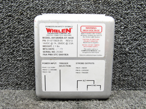 01-0770028-05 Whelen A413AHDA-CF-14/28 Strobe Power Supply Assembly