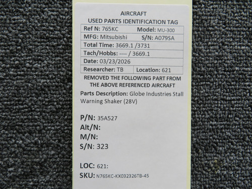 35A527 Globe Industries Stall Warning Shaker (28 Volts)