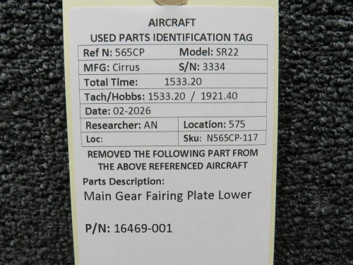 16469-001 Cirrus SR22 Main Gear Fairing Plate Lower