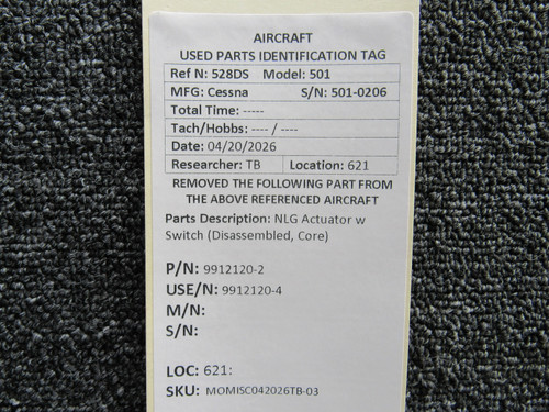 9912120-2 (Use: 9912120-4) Cessna 501 NLG Actuator w Switch (Disassembled, Core)