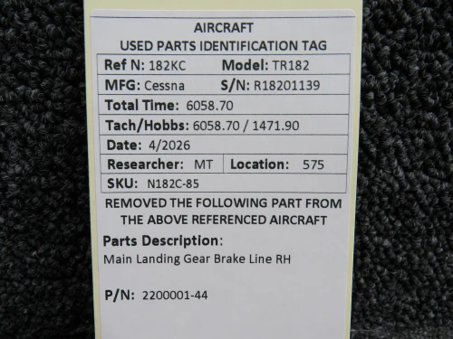 2200001-44 Cessna TR182 Main Landing Gear Brake Line RH
