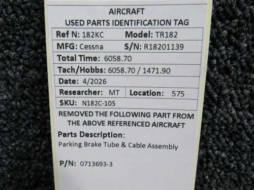 0713693-3 Cessna TR182 Parking Brake Tube & Cable Assembly