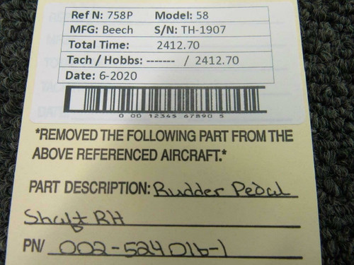 002-524016-1 Beech Rudder Pedal Shaft RH