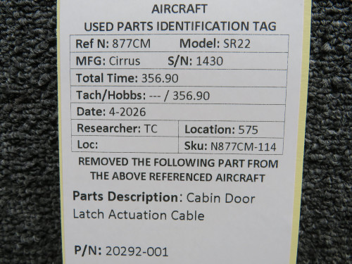 20292-001 (Use: 20290-004) Cirrus SR22 Cabin Door Latch Actuation Cable