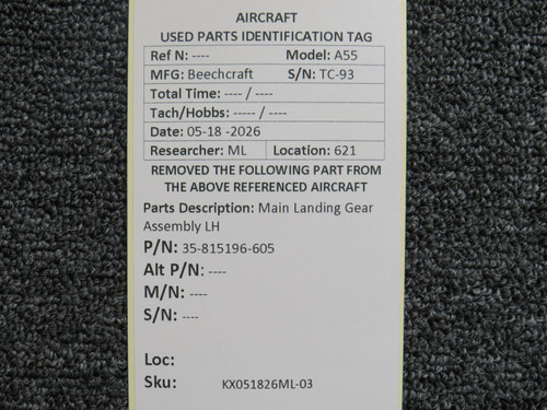 35-815196-605 Beechcraft Main Landing Gear Assembly LH