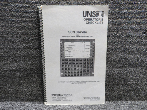 2411sv604-704 Universal Avionics 1999 SCN-604-704 Operators Checklist