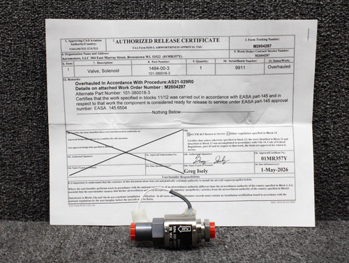 1484-00-3 (Alt: 101-380018-3) Dukes Solenoid Valve Overhauled with 8130-3 (28V)